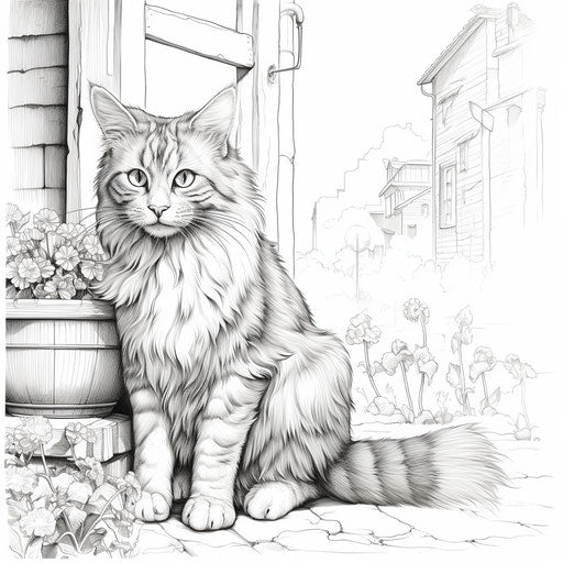 Realistic coloring page of a cat