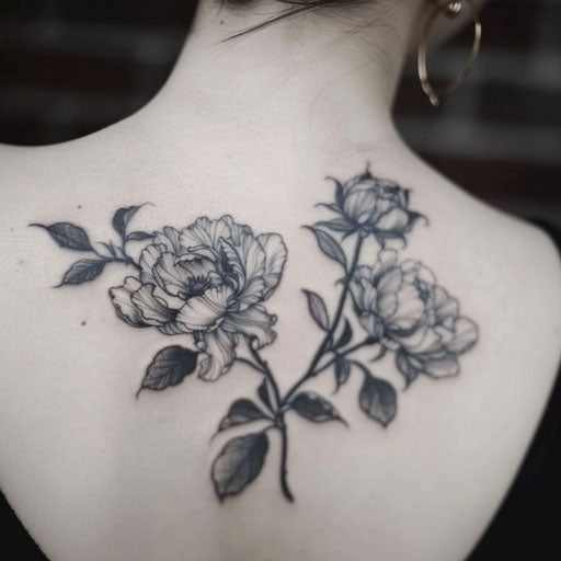 Blackwork floral tattoo with sharp contrast