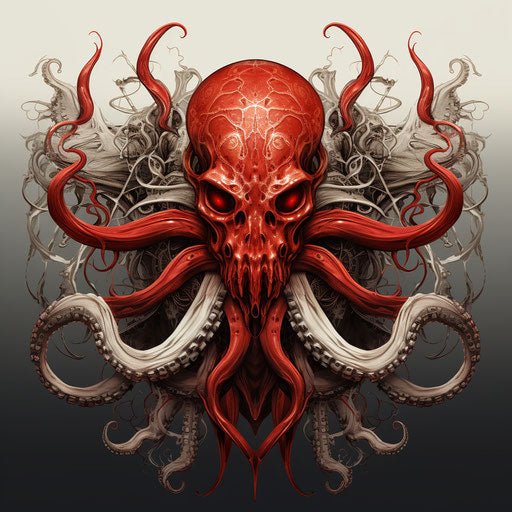 Octopus style tattoo skull and tentacles, organic geometry