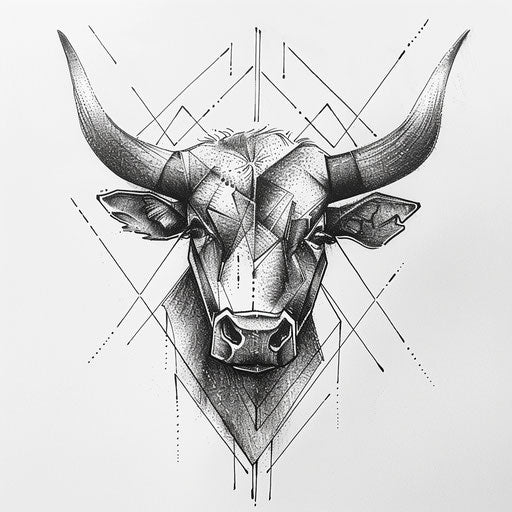 Geometric bull tattoo concept with sharp lines on white background