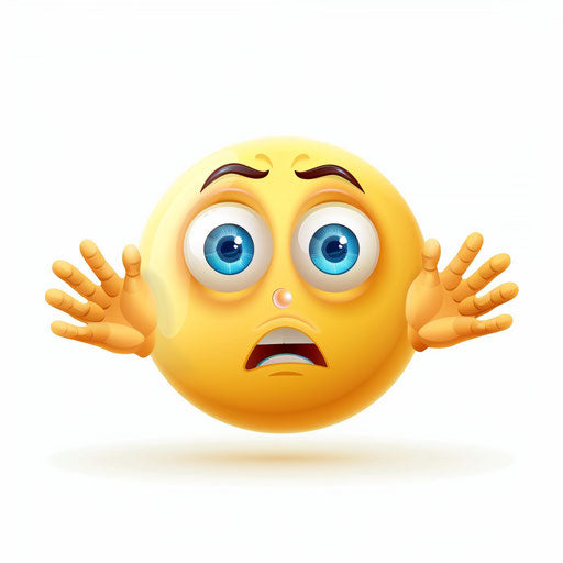 Yellow smiley face with blue eyes and hands up