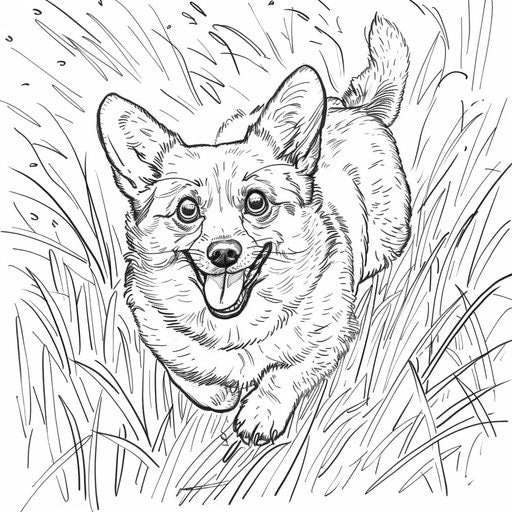 Corgi running in the grass