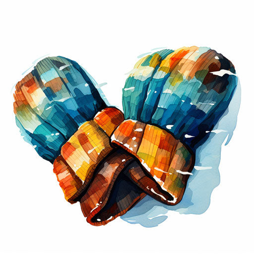 Mittens clipart in the style of oil painting, on a white background