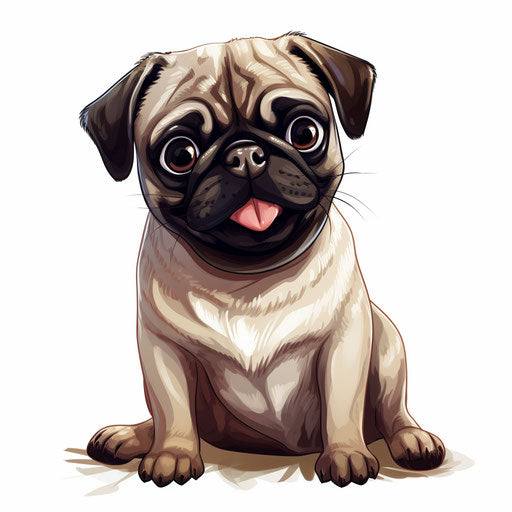 A cute pug dog in cartoon style in white space