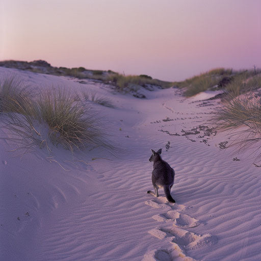 Twilight on coastal dunes with a visionary wallaby