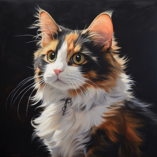 Oil painting of calico cat