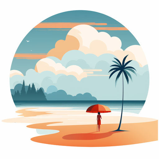 Minimalist beach illustration, on white background