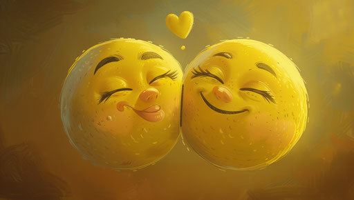 Two yellow emojis kissing, sleepycore style