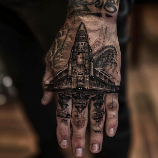 Knuckle tattoos of a spaceship