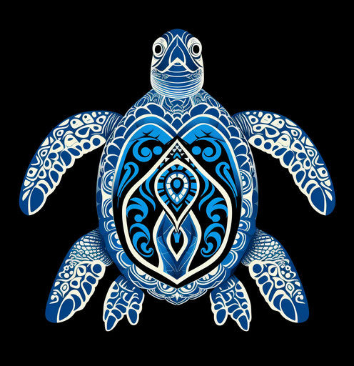 Handmade blue tribal turtle inspired by Maori art