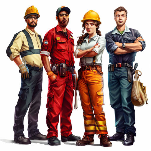 Realistic job illustrations on flat white background