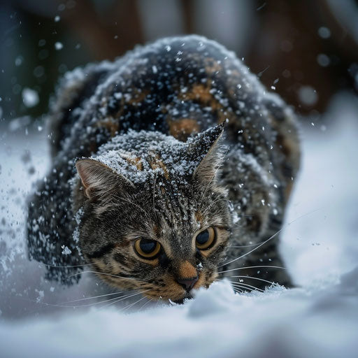Tortoise and cat in the snow