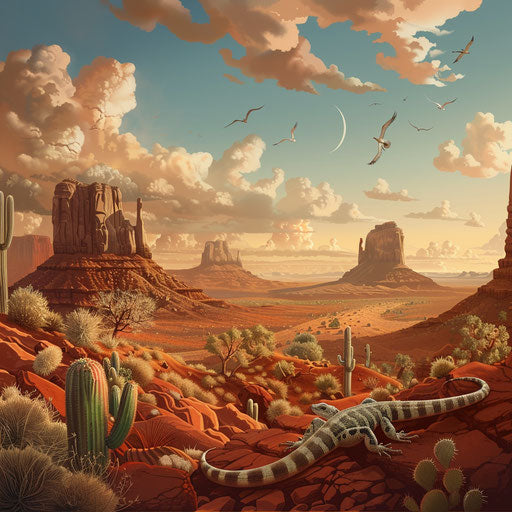 Lizard in a desert landscape with red rocks