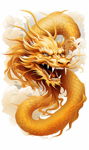 Chinese dragon tattoo, light yellow and bronze style