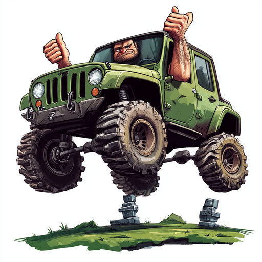 Humorous caricature of a jeep clipart with human characteristics