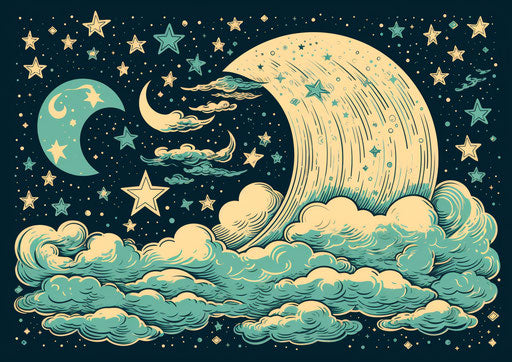 Moon above a cloud and stars