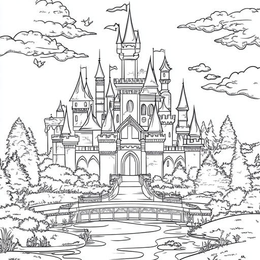 Princess castle at sunset with shimmering lights