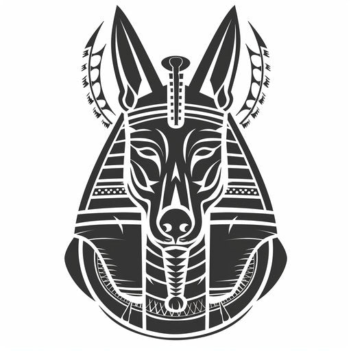 Elaborate Anubis head stencil with pharaonic details