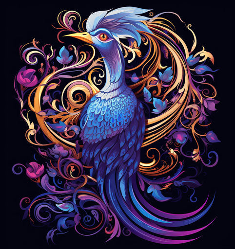 Blue ornamental bird in traditional style, vector illustration