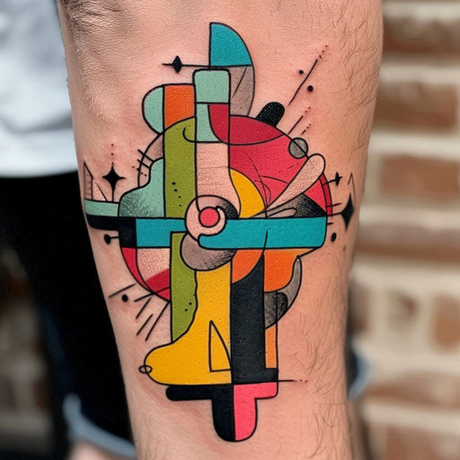 Abstract flat tattoo sketch with the Cruz in fragmented colorful shapes