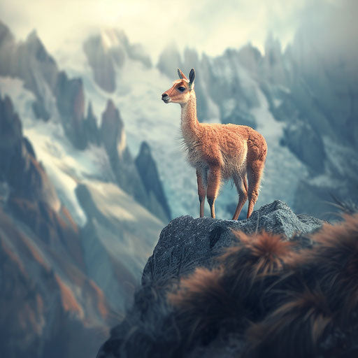Vicuña in a whimsical mountain setting