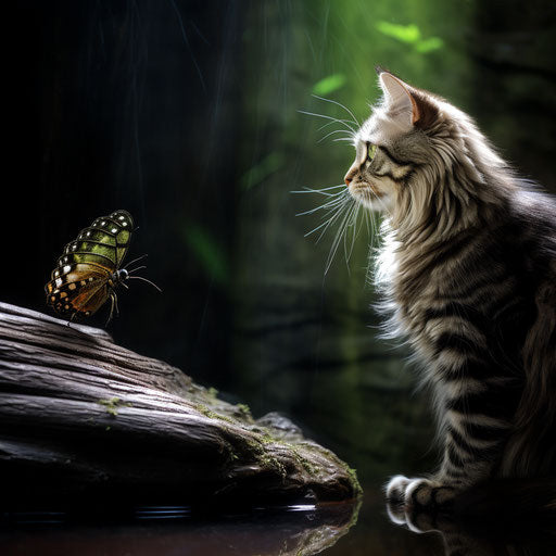 A siberian cat staring at an insect