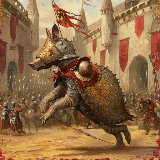 An armadillo participating in a grand medieval tournament