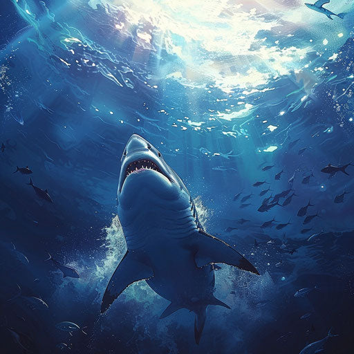 Solitary shark in the vastness of the ocean