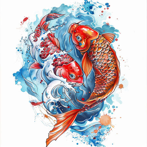 Colorful koi fish in Japanese tattoo style