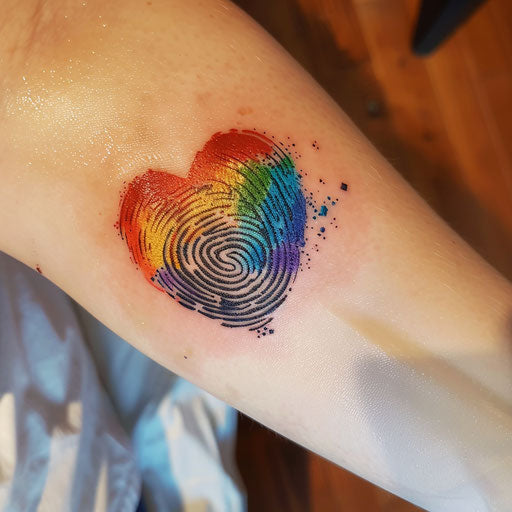 Impressionist fingerprint heart tattoo with brush strokes