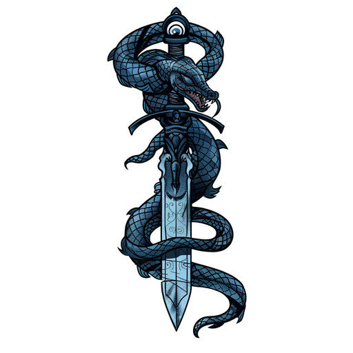 Sinister tattoo sketch of a serpent wrapped around a dagger