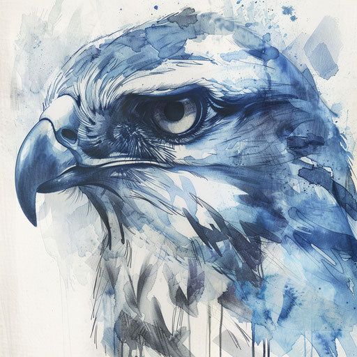 Watercolor hawk tattoo art on white canvas
