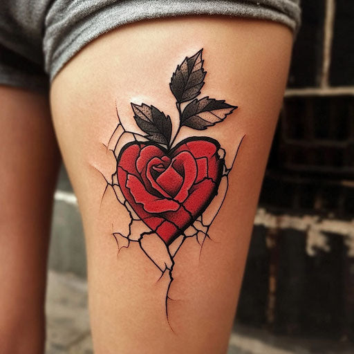 Rose tattoos for women with broken heart motif in the style of Steve McNiven