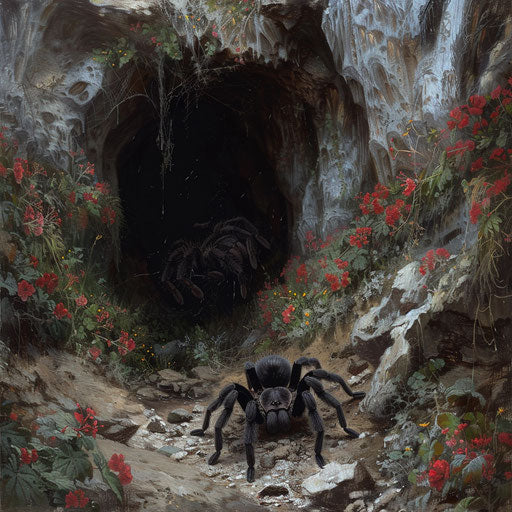 Tarantula exploring a cave entrance