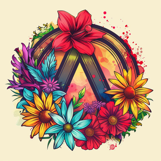 Anarchy symbol surrounded by wildflowers