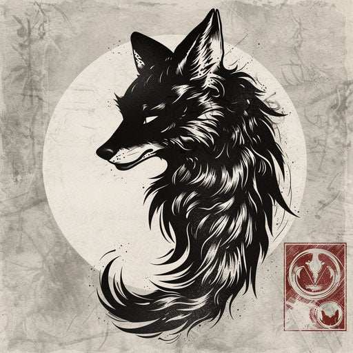 Flat tattoo sketch inspired by noir of a kitsune