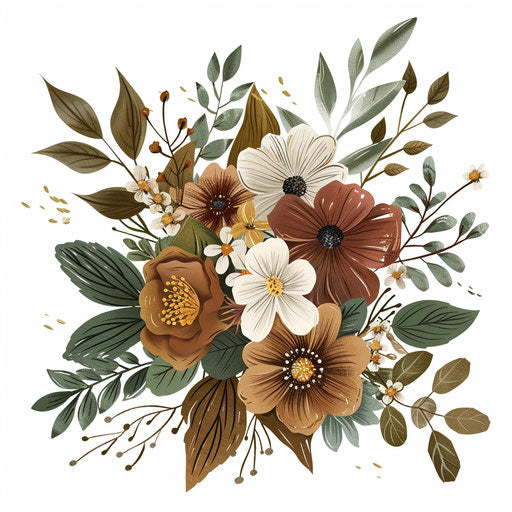 Woodland flower bouquet flat tattoo sketch