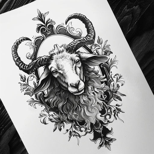 Gothic themed black sheep tattoo artwork with dark symbolism