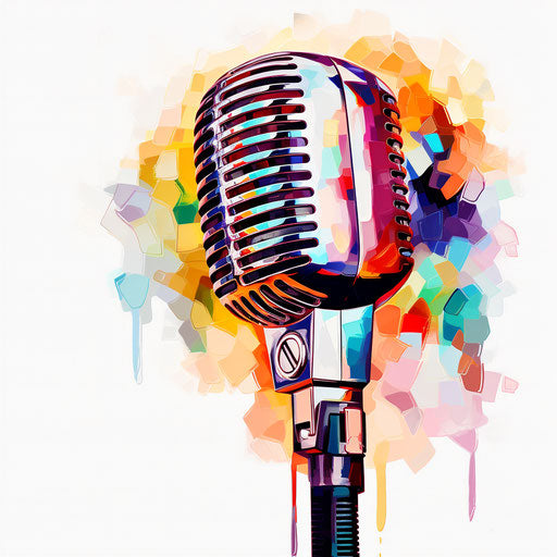 Microphone clipart in the style of oil painting, on white background