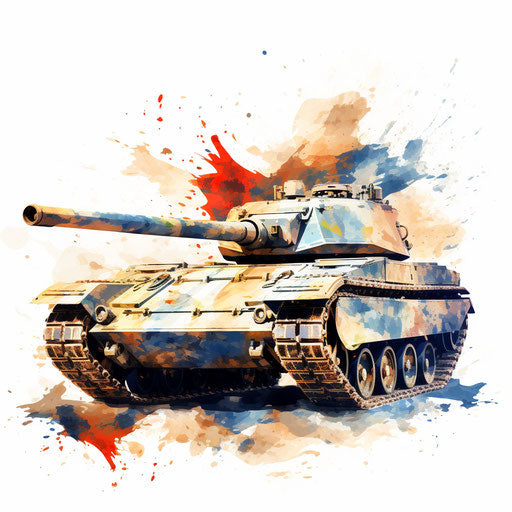 Tank illustration in the style of Impressionistic Art, on white background