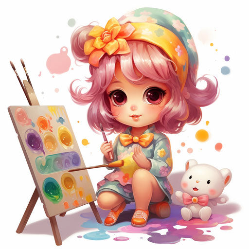 Cute clipart in the style of oil painting