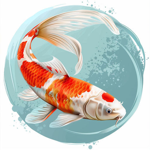 Koi fish in photo realistic style with a flat random background