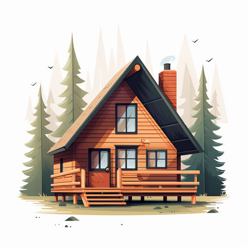 Cabin drawing in Minimalist style, on white background