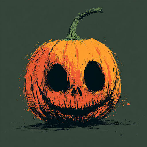 Vibrant pumpkin with skull-like features