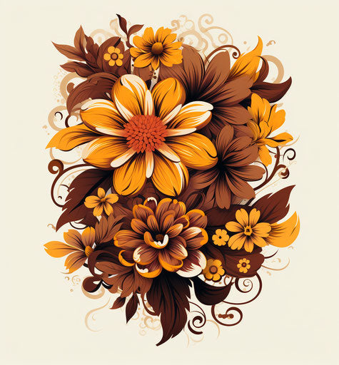 Abstract brown flowers, Indian-inspired tattoo style, multilayered realism