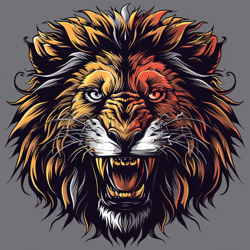 Lion head in edgy caricature style on gray background