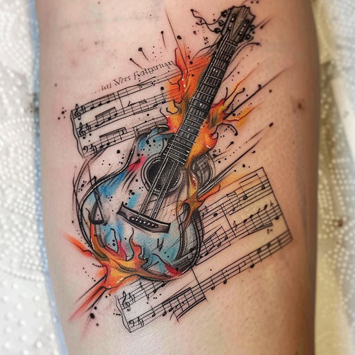 Music-themed fire tattoo
