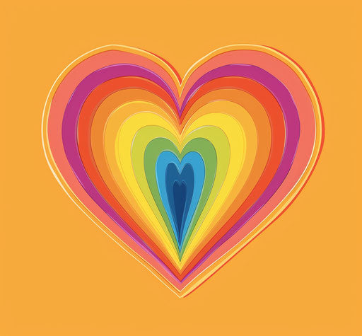 Simple rainbow heart with orange outline