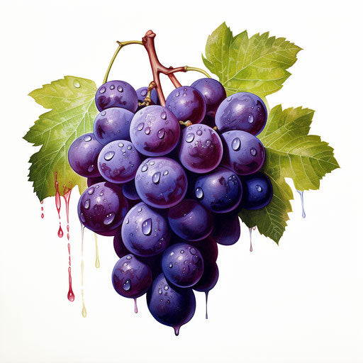 Grapes clipart in the style of Oil painting, on a white background