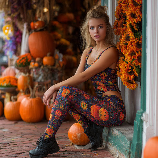 Festive and Playful Fall Celebration with Colorful Leggings